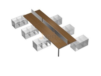 Мебель для персонала Рабочая станция (6х160) с настольными экранами ДСП (белый премиум) на 6-ти опорных тумбах левых (БЕЗ ТУМБ) КВ 0143-3